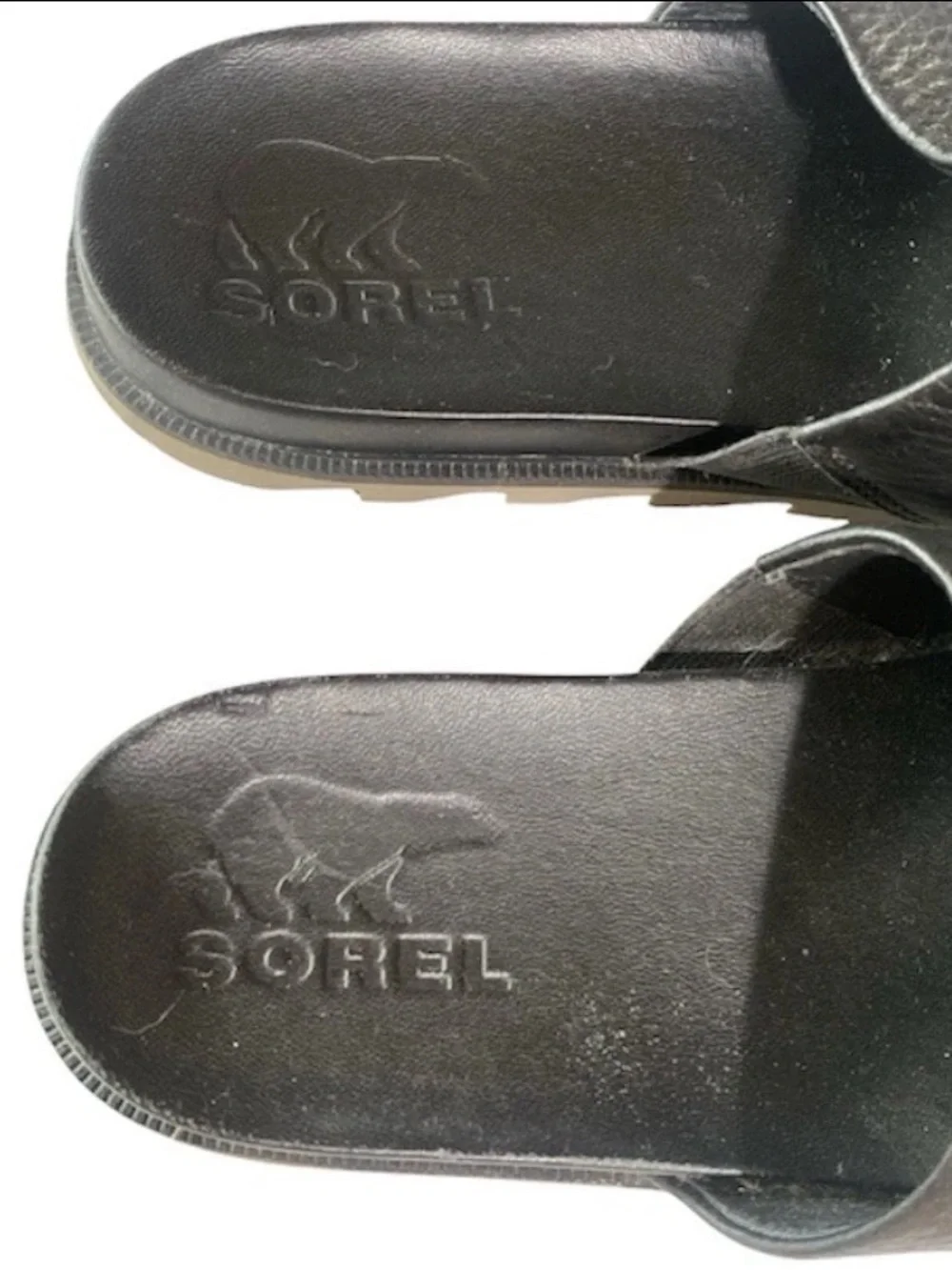 Sorel EUC!! Roaming Decon Black Pebble Leather Slide Sandals Women's US Size 7